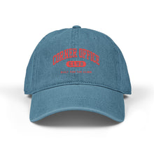 Load image into Gallery viewer, Corner Office Club Embroidered Denim Hat — Black Logo Baseball Cap
