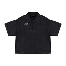 Load image into Gallery viewer, Unisex Vintage Wash Boxy Quarter-Zip Denim Shirt
