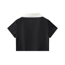 Load image into Gallery viewer, Contrast Collar Striped Cropped Jersey
