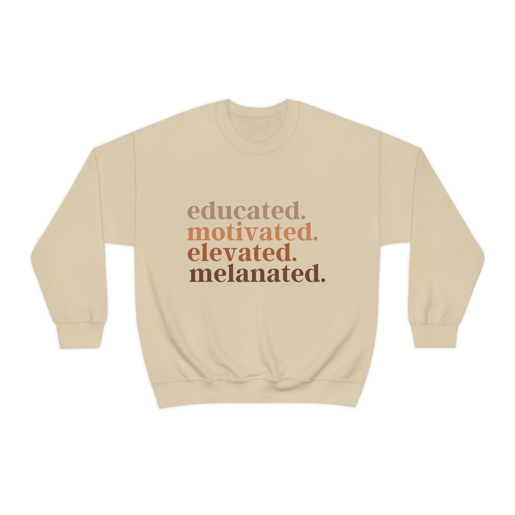 educated.motivated.elevated.melanated. Unisex Heavy Blend™ Crewneck Sweatshirt